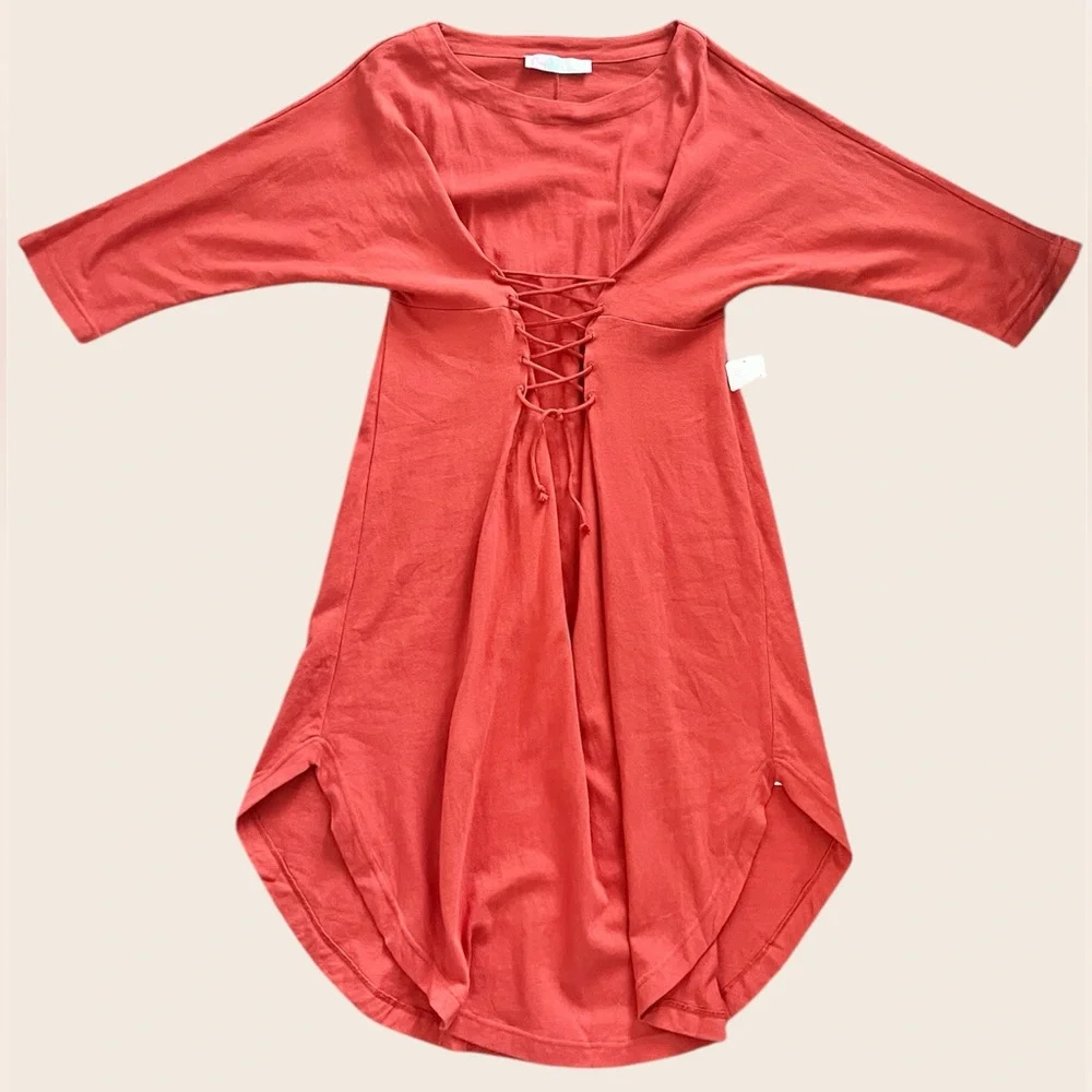 Free People Beach NWT Boho Lace-Up Midi Dress Terracotta Rust Cotton Size Small - Picture 5 of 12